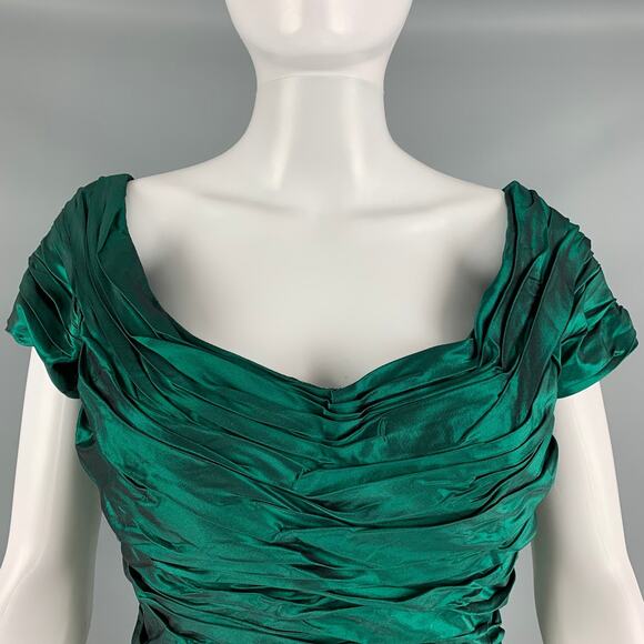 BELLVILLE SASSOON Size 8 Green Taffeta Ruched Cap Sleeves Long Gown - Picture 2 of 6